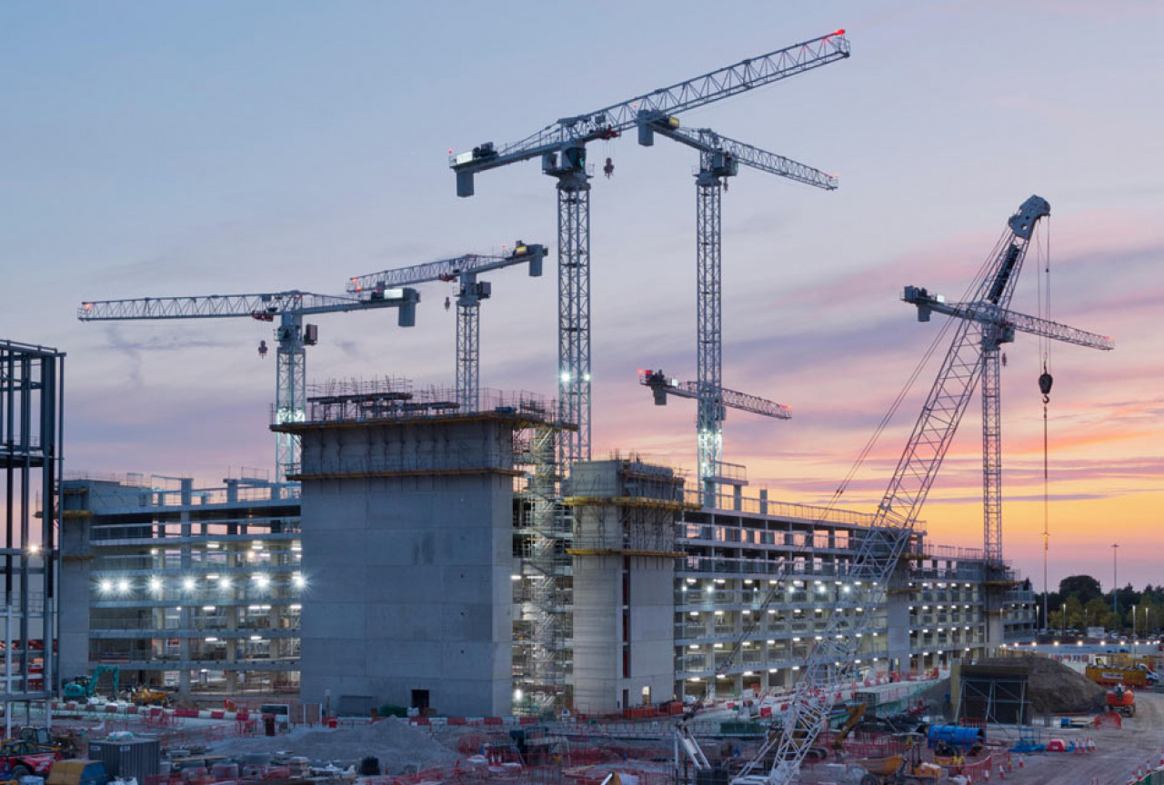 Large Construction site with multiple cranes