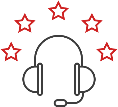 Dedicated support team icon with headphones and stars
