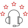 Dedicated support team icon with headphones and stars